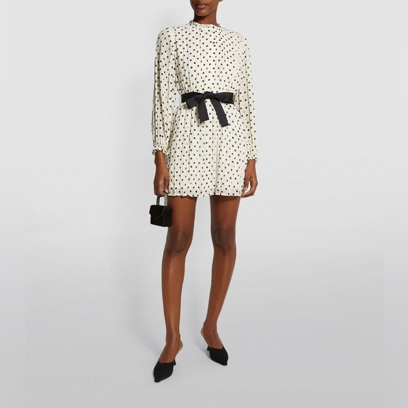 Maje Dresses & Skirts - Maje Black White Polka Dot Long Sleeves Button Front Ruffled Mini Dress Size 38